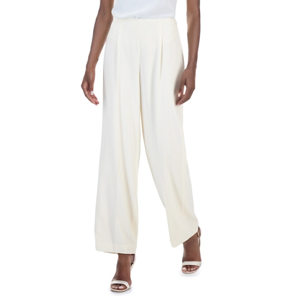 Anne Klein Dress Pants Womens 10 White Career Wide Leg Side Zip Palazzo‎ Trouser